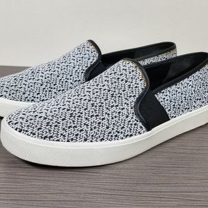 Vince Blair Yeti Knit Slip-On Skate Sneakers, Black & White, Womens Sizes 9 & 10
